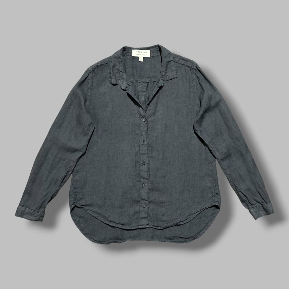 Cloth and Stone Button Down Shirt Linen Long Sleeve Womens Medium Gray